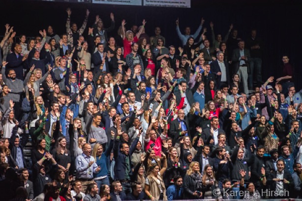 Crowd shows their approval at Obama's final speech