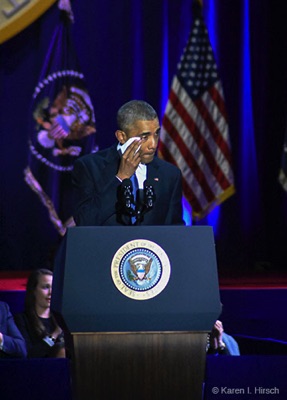 President Obama wipes away a tear