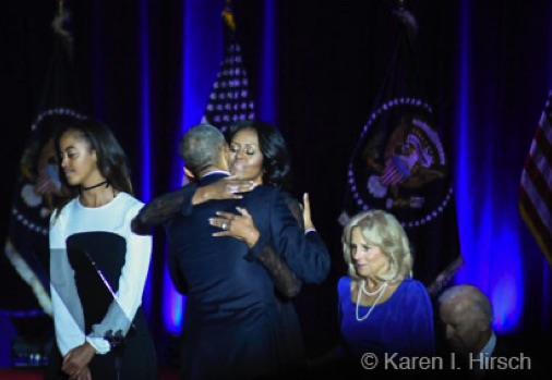 Michelle Obama embraces President Obama