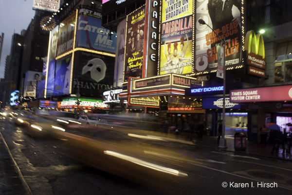 Times Square traffic at night, New York
